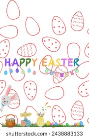 Cheerful Easter greetings with festive Easter icons such as bunnies, eggs and phrases like "happy Easter", made in different styles