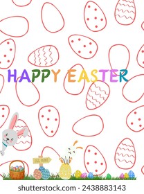 Cheerful Easter greetings with festive Easter icons such as bunnies, eggs and phrases like "happy Easter", made in different styles