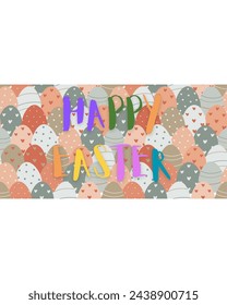 Cheerful Easter greetings with festive Easter icons such as bunnies, eggs and phrases like "happy Easter", made in different styles