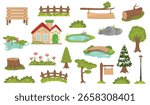 A cheerful Easter and spring illustration bundle featuring cute bunnies, decorated eggs, flowers, bees, butterflies, rainbows, birds, park objects, botanical wildflowers, and seasonal garden elements. Includes pastel spring decorations, landscape objects, and floral clipart perfect for greeting cards, planners, nursery art, invitations, scrapbooking, and seasonal creative projects