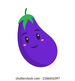 Cheerful Eggplant Cartoon Flat Vector.