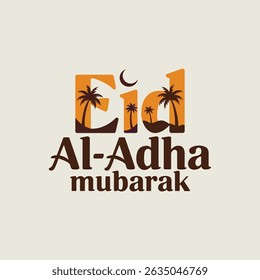Cheerful Eid Gathering with Mosque and Crescent Moon