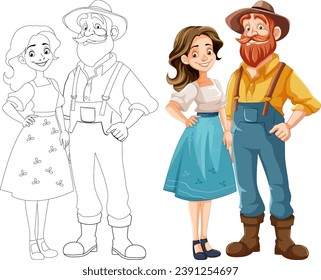 Cheerful elderly farmers in a countryside setting