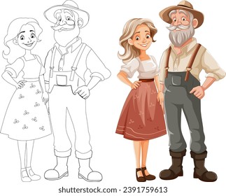 Cheerful elderly farmers in a countryside setting