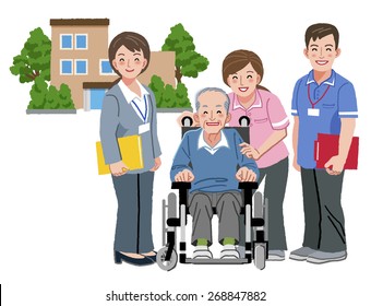 Cheerful Elderly Person Wheelchair His Nursing Stock Vector (Royalty ...