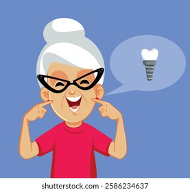 
Cheerful Elderly Woman Having a Dental Implant Vector Concept Illustration. Senior lady laughing and speaking after implant procedure 
