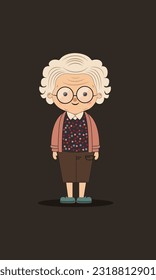 Cheerful Elderly Woman Wearing Eyeglasses In Standing Pose.
