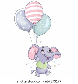 Cheerful elephant, flies, joy, emotions, smile, flight, miracles, dream, children, boy