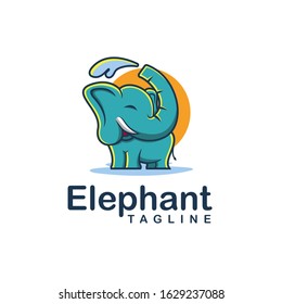 Cheerful elephant mascot cartoon logo vector illustration on white background 