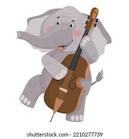 A cheerful elephant plays the double bass