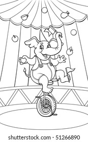 Cheerful elephant shows his tricks at the circus stage.