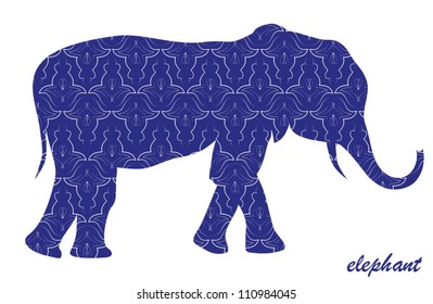 The cheerful elephant. The silhouette of the elephant collected from various elements of a flower ornament.