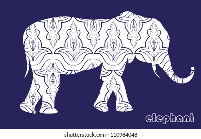 The cheerful elephant. The silhouette of the elephant collected from various elements of a flower ornament.2