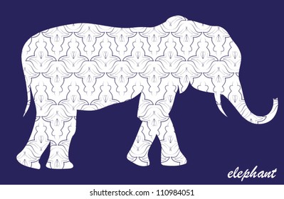 The cheerful elephant. The silhouette of the elephant collected from various elements of a flower ornament.4