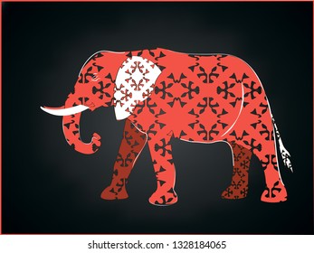 The cheerful elephant. The silhouette of the elephant collected from various elements of a flower ornament.