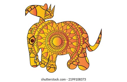 The cheerful elephant. The silhouette of the elephant collected from various elements of a flower ornament.