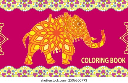 The cheerful elephant. The silhouette of the elephant collected from various elements of a flower ornament.
