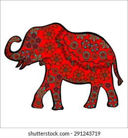 The cheerful elephant. The silhouette of the elephant collected from various elements of a flower ornament.