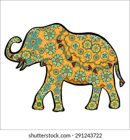 The cheerful elephant. The silhouette of the elephant collected from various elements of a flower ornament.