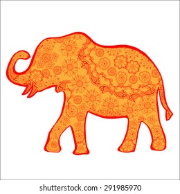 The cheerful elephant. The silhouette of the elephant collected from various elements of a flower ornament.