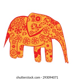 The cheerful elephant. The silhouette of the elephant collected from various elements of a flower ornament.