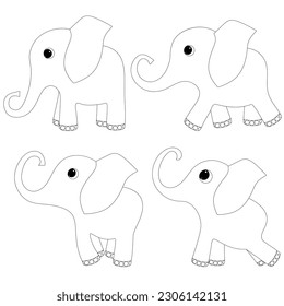 Cheerful elephants. Coloring book page template for children. Vector illustration EPS 10.