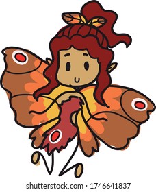 Cheerful Elf With Butterfly Wings And Earthy Colors Isolated On A White Background