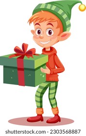 Cheerful Elf holding a Gift Box illustration