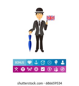 Cheerful Englishman in suit icon