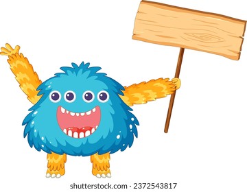 Cheerful extraterrestrial creature holding a blank signboard banner