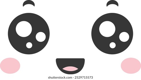 The cheerful face of a cartoon panda features big round eyes and a wide smile creating an adorable and playful look perfect for kids art and playful themes.