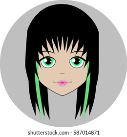 cheerful face dolls with short black hair and big green eyes