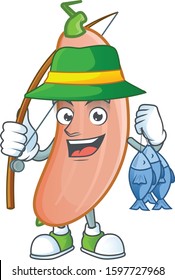 Cheerful face Fishing banana squash mascot design