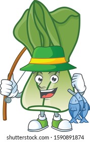 Cheerful face Fishing bok choy mascot design