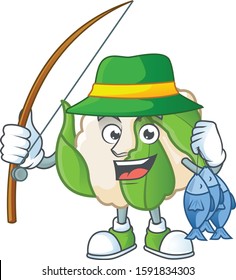 Cheerful face Fishing cauliflower mascot design style
