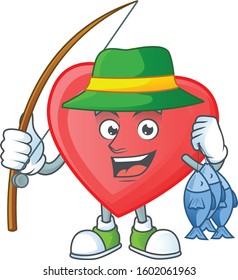 Cheerful face Fishing red love mascot design