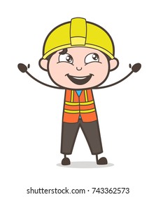 Cheerful Face with Open Hands - Cute Cartoon Male Engineer Illustration