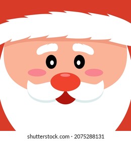 cheerful face of Santa Claus with hat and beard. vector illustration on red background. new year concept and Xmas