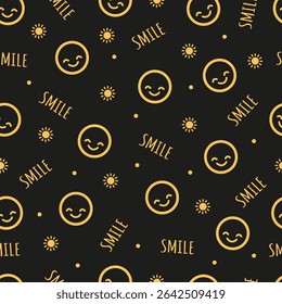 Cheerful Faces Doodle Lines Emoticons Pattern can be use for background, template, and apparel design