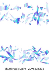 Cheerful falling confetti decoration vector background. Blue  hologram elements christmas vector. Cracker poppers party confetti. Holiday celebration decoration illustration. Popper entertainment