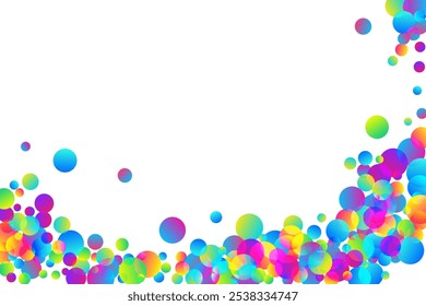 Fröhlich fallen Konfetti Dekoration Vektorgrafik. Regenbogen rund Partikel Weihnachtsdekor. Cracker Poppers fliegen Konfetti. Dekoration für Feiertage, Hintergrund. Zufällige Stücke.