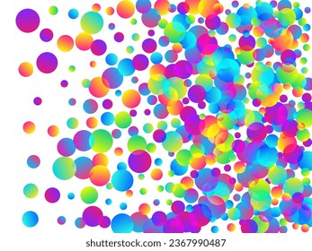 Graciosa caída de la ilustración vectorial de confetti scatter. Elementos de la ronda del arcoiris decoración de año nuevo. Cachorros de caca volando confetti. Fondo de decoración del evento. Partículas de alegría.
