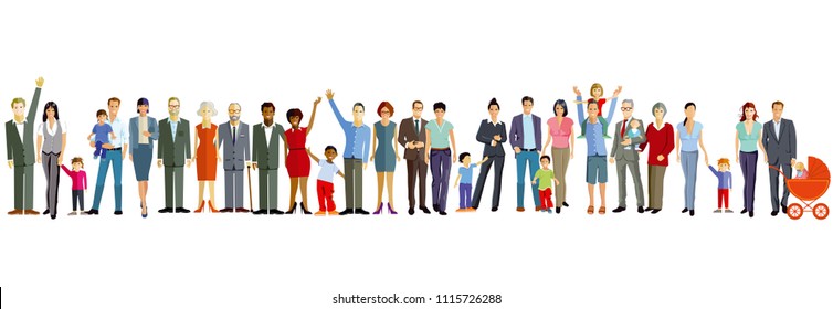 Cheerful families together, illustration - Shutterstock ID 1115726288
