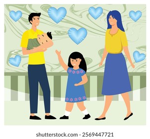 Cheerful family depicting parents spending quality time with their children. creating a moving atmosphere full of joy and togetherness. Flat vector modern illustration 