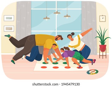 Cheerful Family Plays Twister People Game Stock Vector (Royalty Free ...