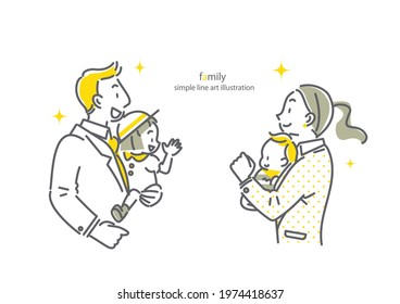 cheerful family, simple line art