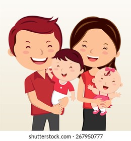 Cheerful family smiling. Happy family in red clothes smiling.