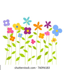 Cheerful fantasy spring flowers growing. Vector illustration