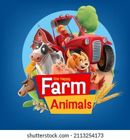 cheerful farm animals vector illustration