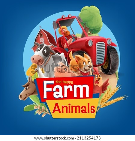 cheerful farm animals vector illustration